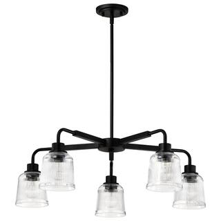 Grayson 5 Light Chandelier Matte Black Finish Clear Ribbed Glass - Matte Black