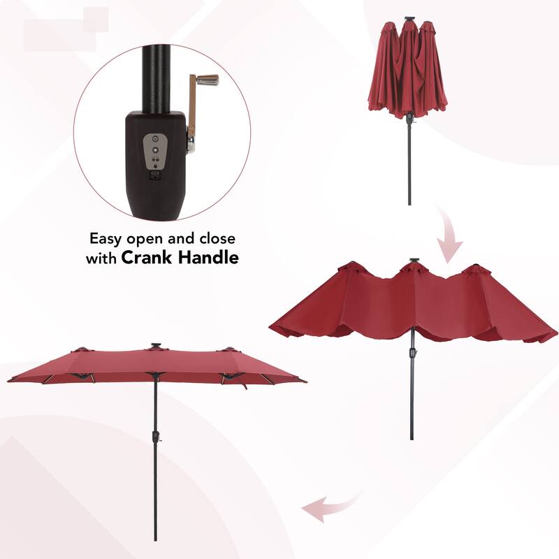 MAISON ARTS 13ft Double -Sided Crank Patio Umbrella Extra Large with LED Colorful Lights