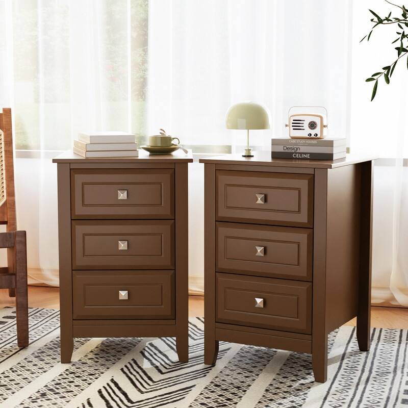 Three Drawer White Nightstand