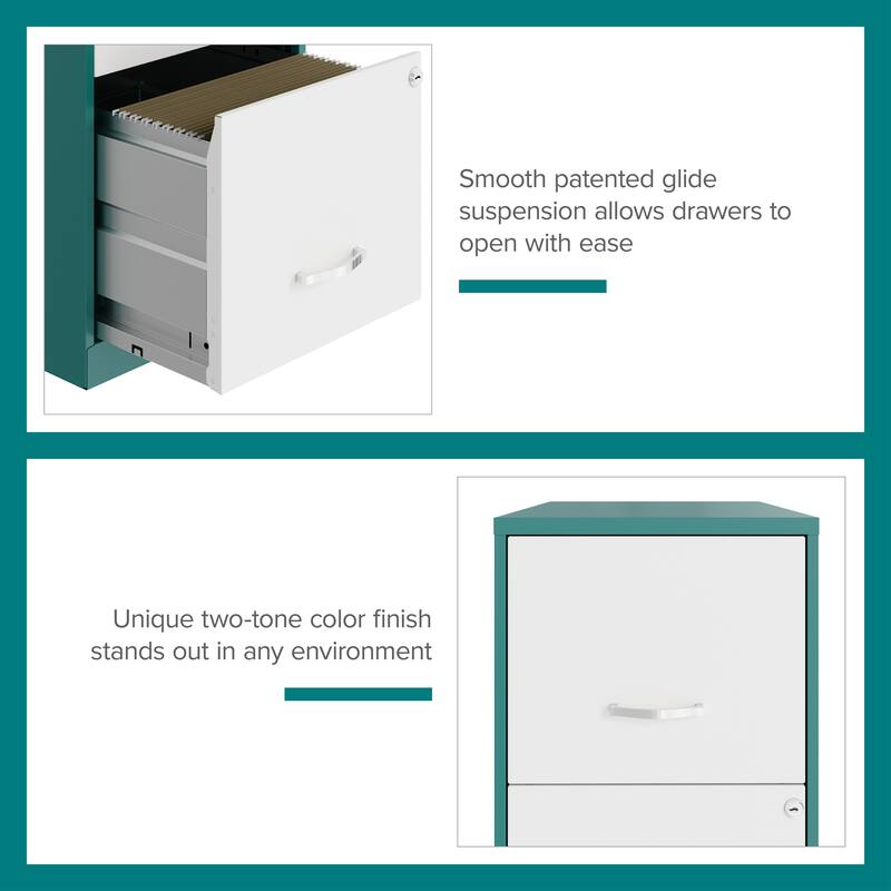 Space Solutions 18in. 2 Drawer Metal File Cabinet, Teal