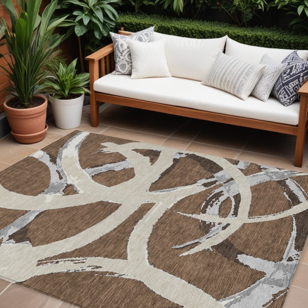 HomeRoots Abstract Transitional Rectangle Outdoor Rug