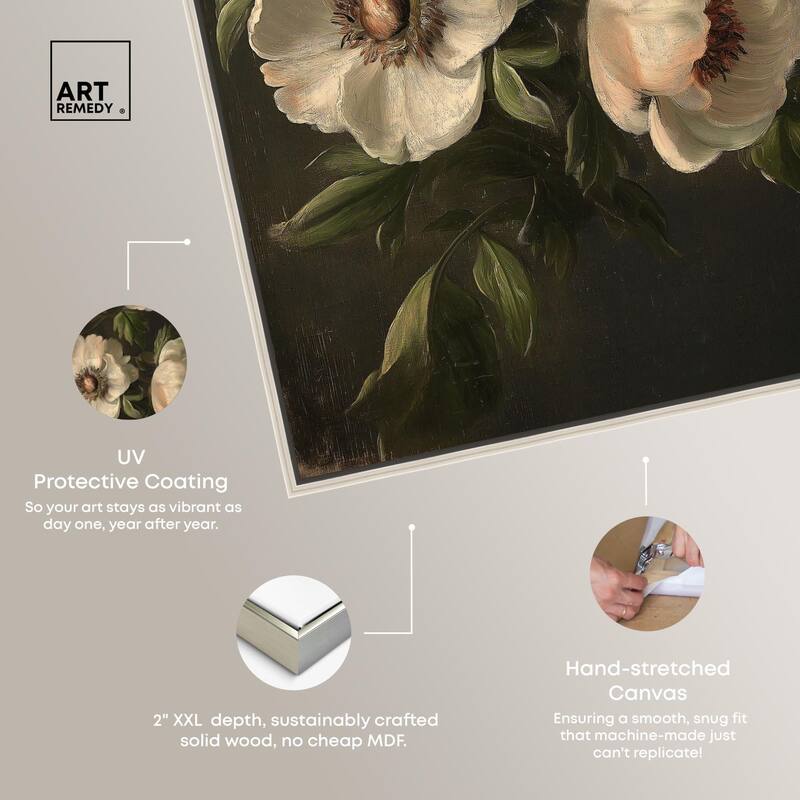 White Peonies in Dark I Canvas by Art Remedy