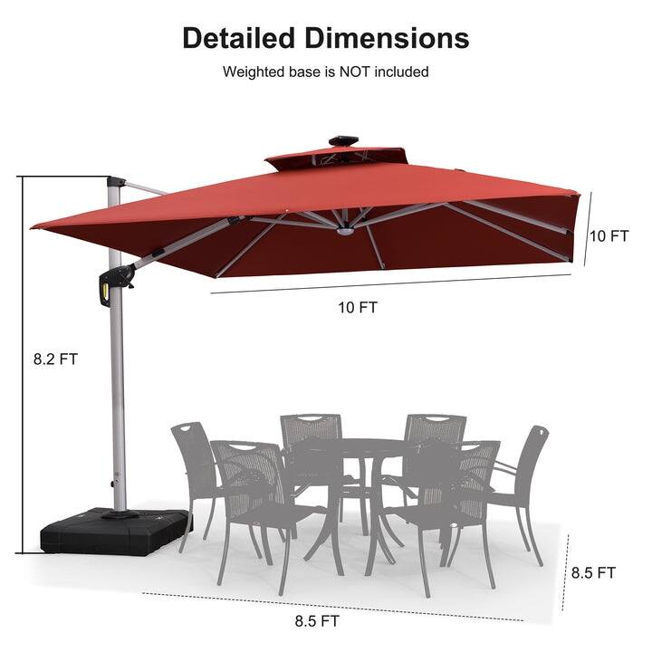 PURPLE LEAF 9/10/11 ft Square 09x12 ft Rectangle Double Top LED Patio Cantilever Umbrella with Base