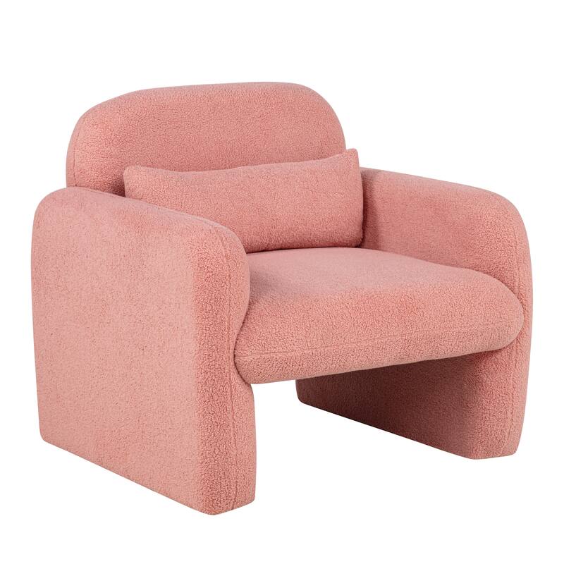Stylish and Minimalist Teddy Fleece Single Sofa Chair with Arms and Pillow