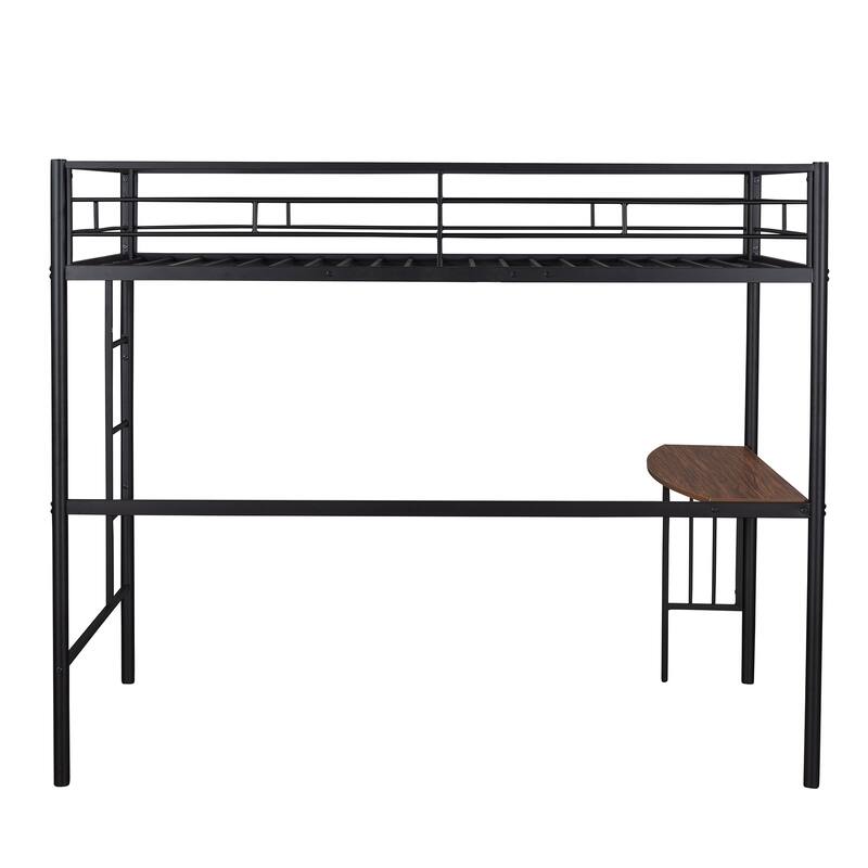 Twin Metal Loft Bed with Desk, Ladder and Guardrails