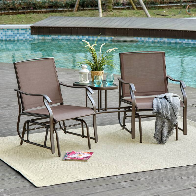 2 Person Patio Glider Rocking Chair with Built-In Tea Table for Comfortable Outdoor Seating - 76.75" L x 34.75" W x 35" H