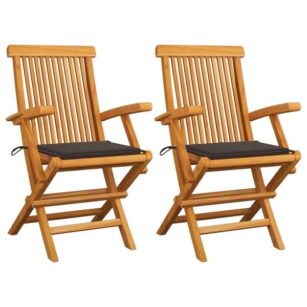 slide 1 of 12, vidaXL Patio Chairs with Taupe Cushions 2 pcs Solid Teak Wood