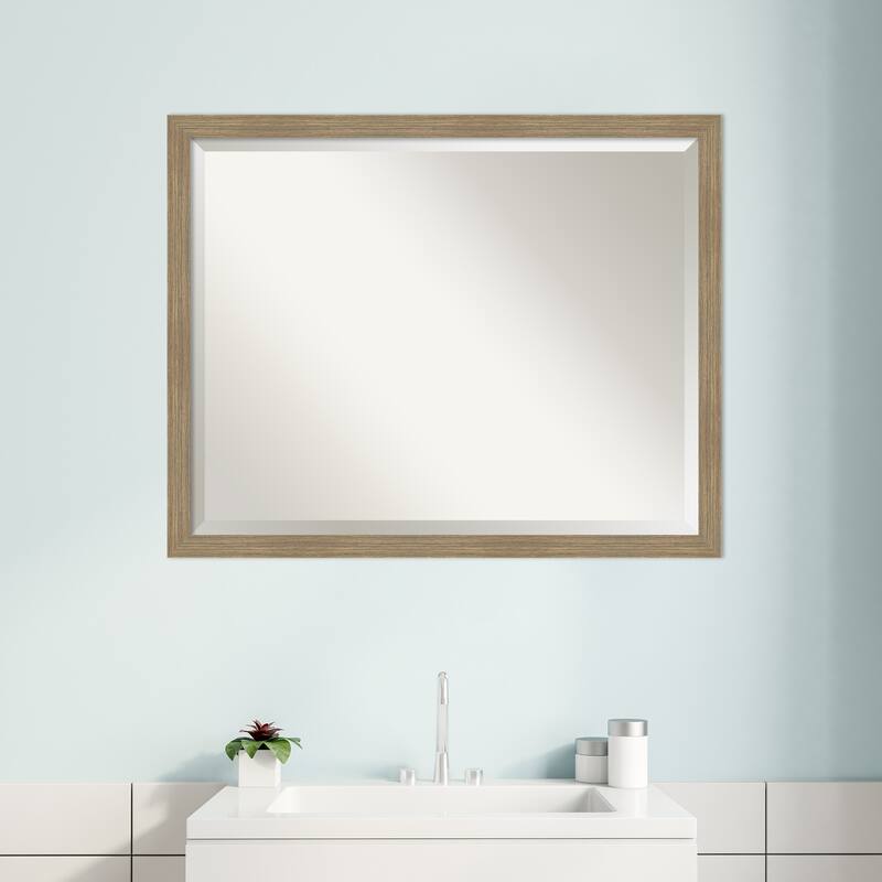 Woodgrain Stripe Beveled Wood Framed Bathroom Vanity Wall Mirror