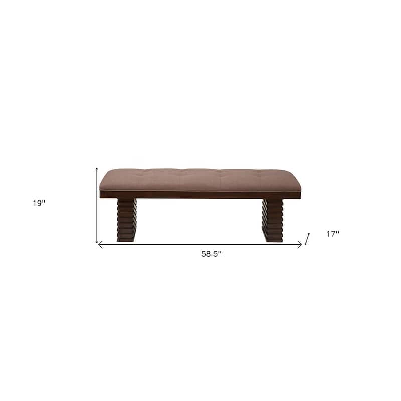 HomeRoots 59" Latte and Espresso Upholstered Linen Blend Dining Bench - 58.5