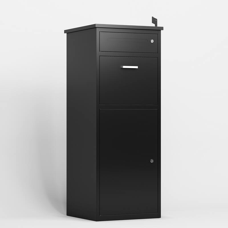 Package Delivery Box for Outside with Lock,Heavy-Duty Steel Package Drop Box with Anti-Theft Design,Weather-Resistant - Black