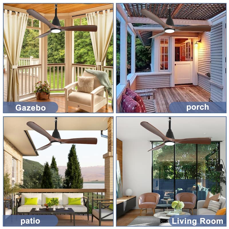Waterproof Outdoor Ceiling Fan with Light: Plug-in Hanging Fan, Remote App Control, 3CCT, 6-Speed