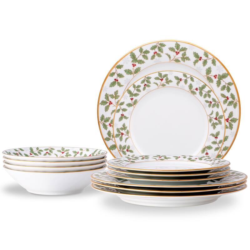 Noritake Holly & Berry Gold 12-Piece Dinnerware Set, Service For 4