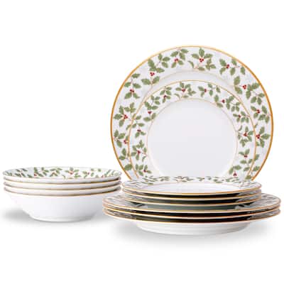 Noritake Holly & Berry Gold 12-Piece Dinnerware Set, Service For 4