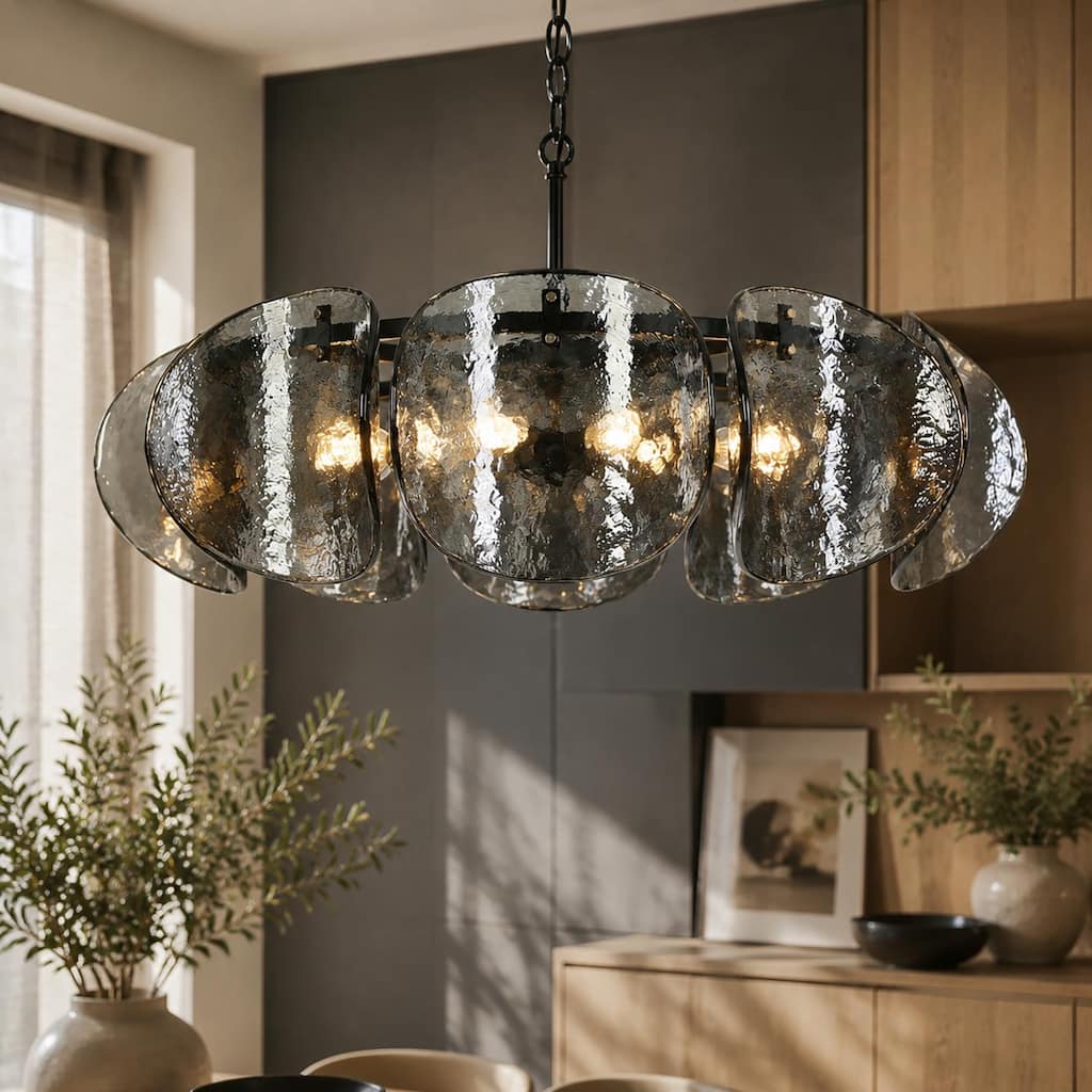 Kela Modern 8-Light Drum Textured Glass Chandelier Wagon Wheel Light