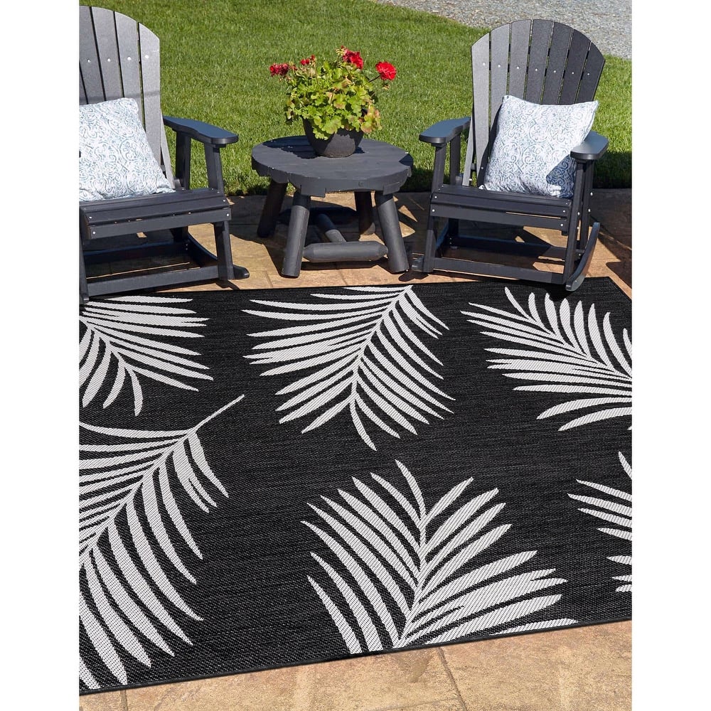 World Rug Gallery Contemporary Palm Leaves Textured Flat Weave Indoor/Outdoor Area Rug