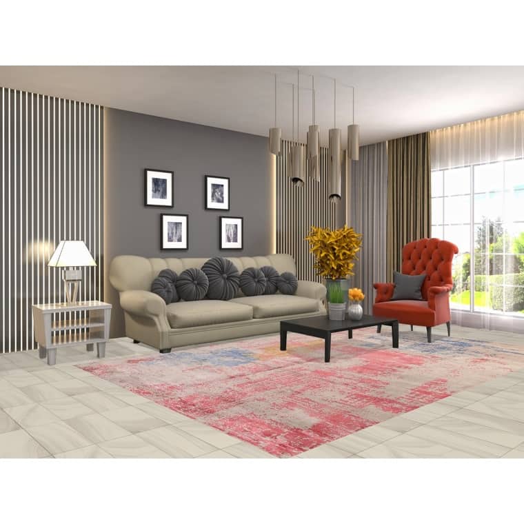 Contemporary Abstract Indian Area Rug Hand-Knotted Wool Carpet - 6'8" x 10'0"
