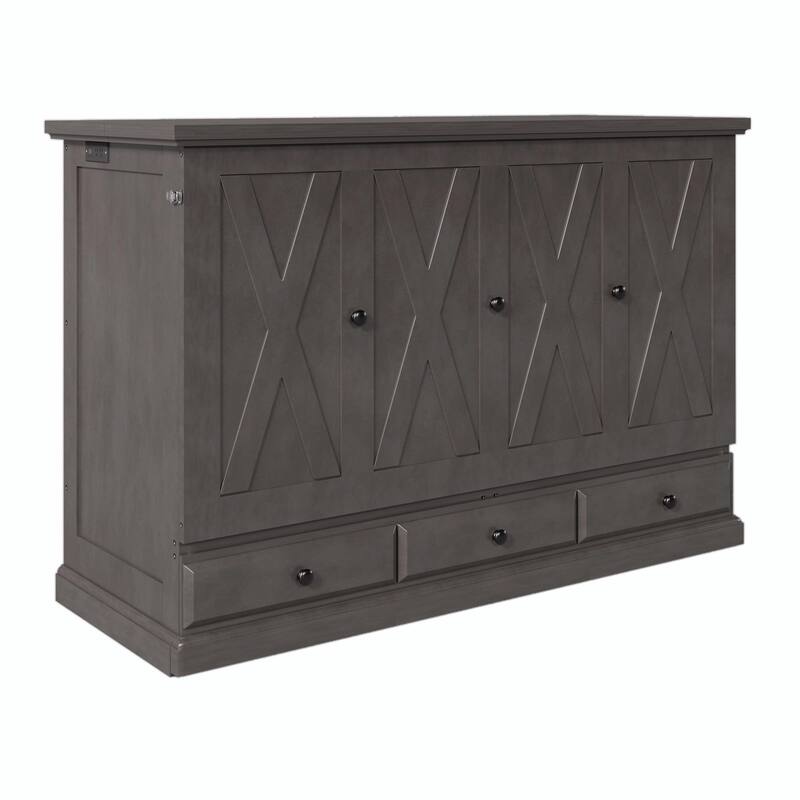 Solid Pine Murphy Bed Chest - Cube Cabinet Bed with Charging Station and Large Storage Drawer