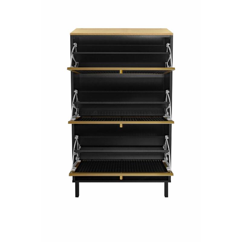 Modern Freestanding Shoe Storage Cabinet with 3 Metal Doors