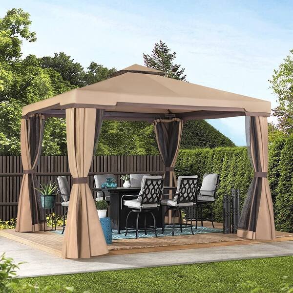 Outdoor Gazebo for Patio - Iron Frame Garden Gazebo with Vented Soft Canopy and Mosquito Netting