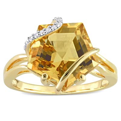 Miadora Fancy-cut Citrine & Diamond Accent Swirl Cocktail Ring in Yellow Plated Sterling Silver