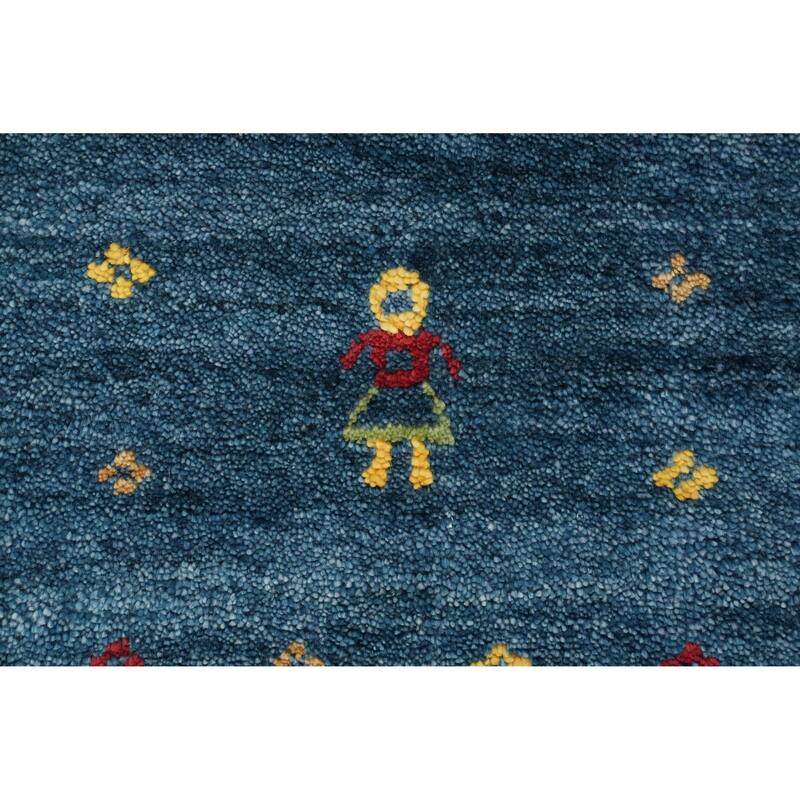 Hand Knotted Oriental Viscose Silk Carpet Tribal Animal Pictorial Navy Blue & Blues Gabbeh Area Rug - 9' 9'' X 10' 0''