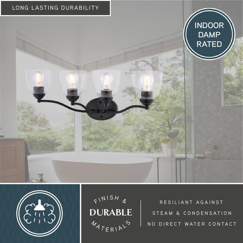 Bellwood Traditional Bathroom Vanity Wall Lighting Fixture, Glass Shade, Dimmable, LED Compatible, Over the Mirror Mount