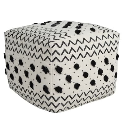 18" White and Black Geometric Arrow Square Pouf Ottoman