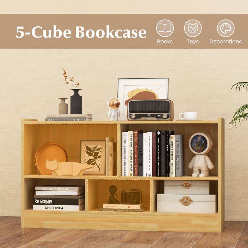 Kids Storage Cabinet with 5 Cubes and Display Shelf Bookcase Organizer for Bedroom and Playroom - 44" x 12" x 24" (L x W x H)