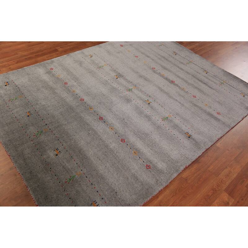 Tribal Gabbeh Area Rug Handmade Grey Wool Carpet - 5'8" x 7'8"