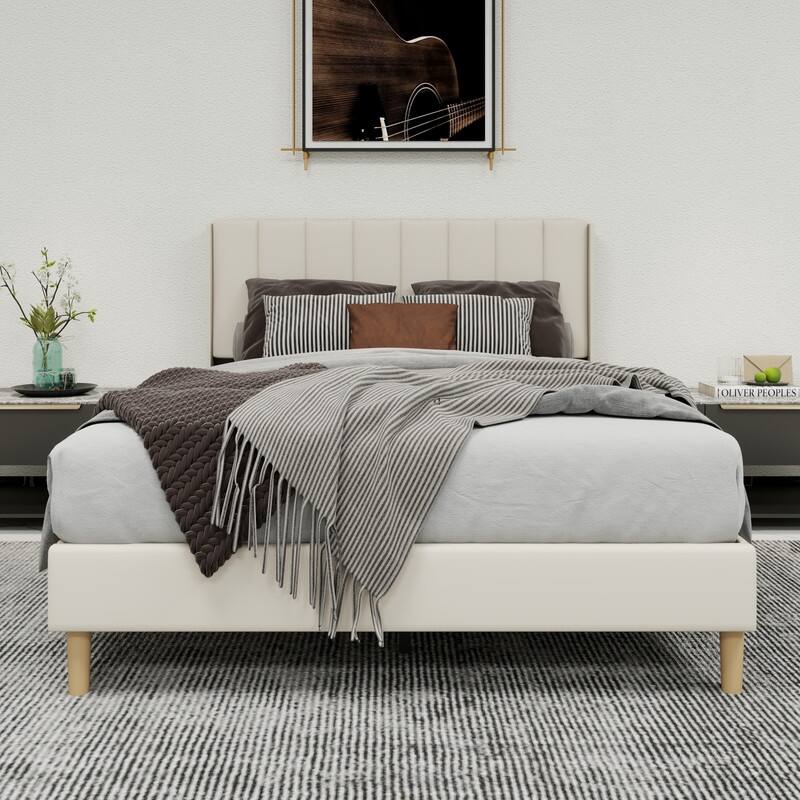 Caxkun Upholstered Platform Bed Frame with Wingback headboard
