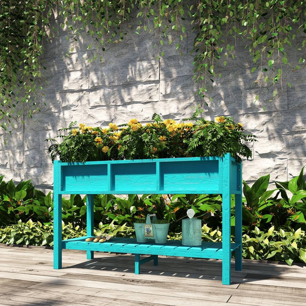 Rectangular Double-Deck Garden Planter Box Raised Garden Bed for Outdoor