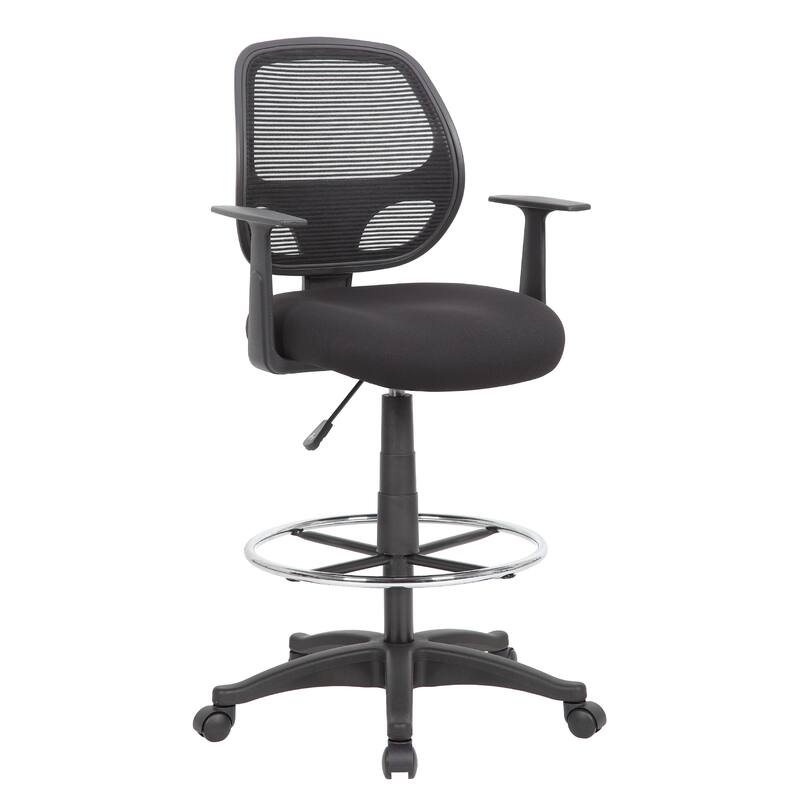 Lem Swivel Office Stool with T Arms, Footring, Black Linear Mesh Back