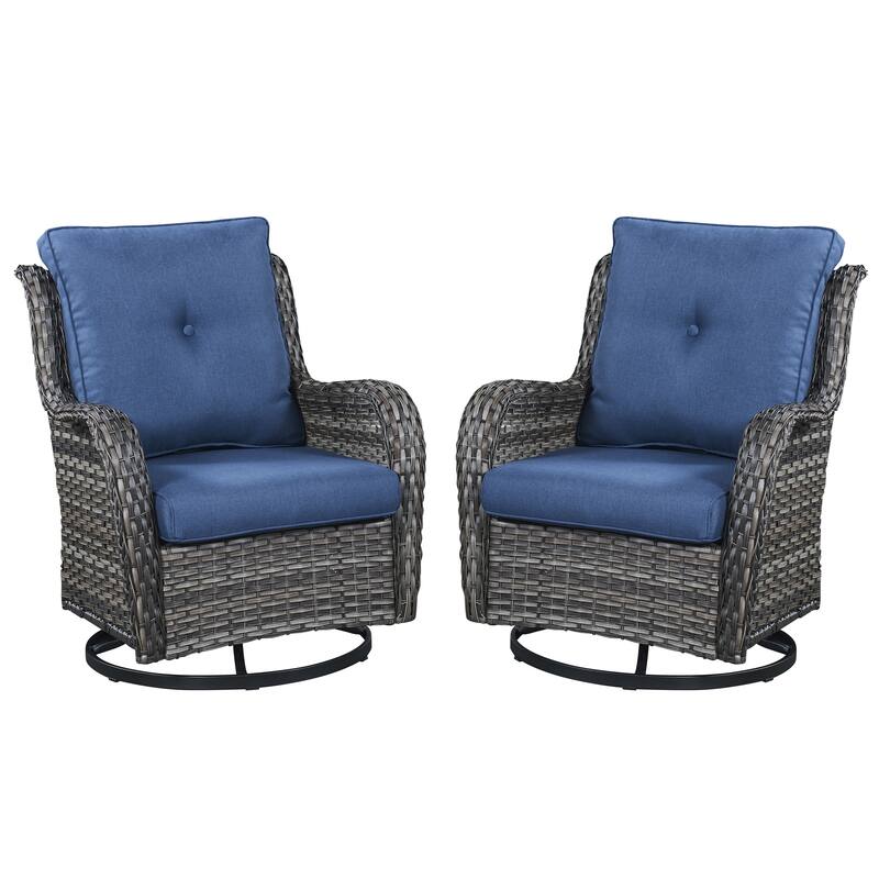 Pocassy Outdoor Wicker Glider Swivel Club Chairs (Set of 2)
