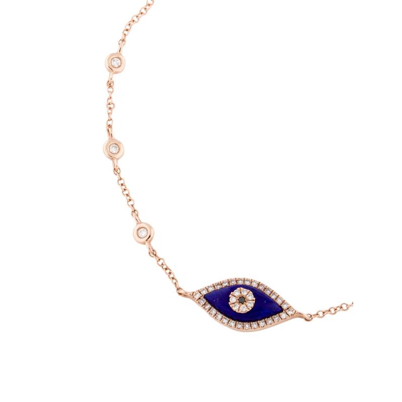 Joelle Collection Evil Eye Bracelet Lapis & Diamond 14K Rose Gold - Stackable Bracelet
