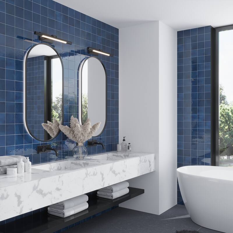 Apollo tile 0.5" x 8" Silken Glossy Navy Blue Ceramic Tile (0.3 sq ft/case) - 10 Pack