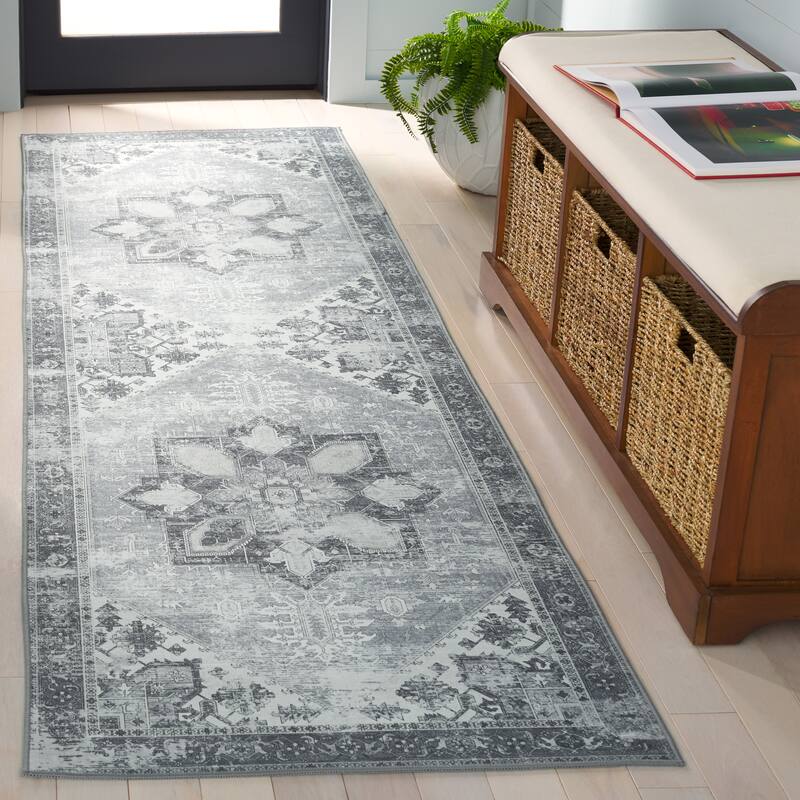 SAFAVIEH, Tucson Machine Washable Slip Resistant Therese Oriental Medallion - 2' 6" x 8' - Grey