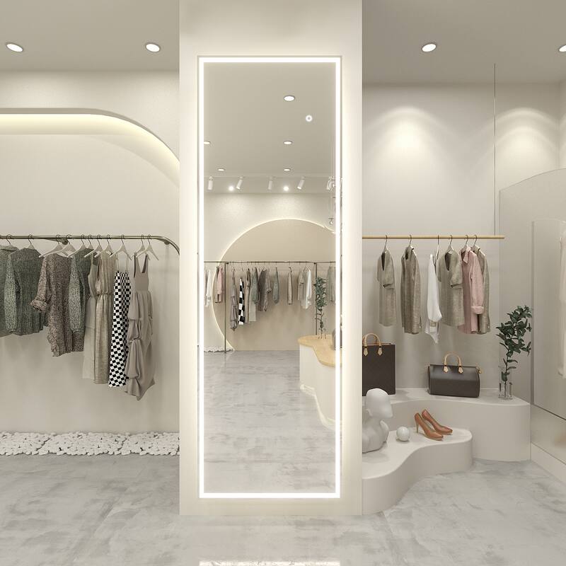 KIOTEE Aluminum Alloy Frame Led Lighted Tempered Glass Full Length Mirror With 3 Color Temperature & Brightness Adjustment