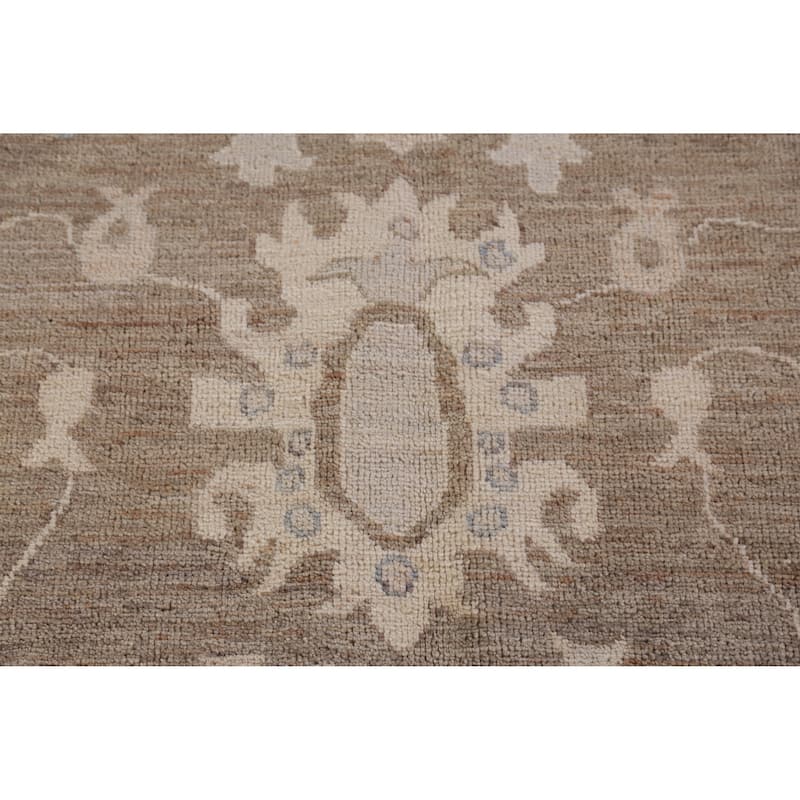 Hand Knotted Oriental 100% Wool Carpet Transitional Floral Brown Oushak Area Rug - 12' 0'' X 9' 4''