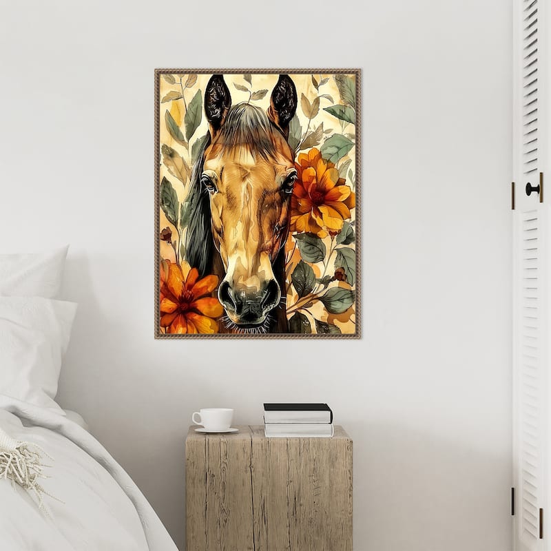 Horse in Flowers by Justyna Jaszke Framed Canvas Wall Art