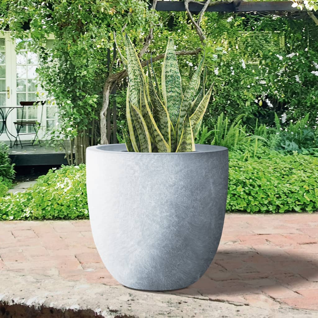 Durx-litecrete Lightweight Concrete Modern Seamless Round Cement Color Planter-Medium - 13.8'x13.8'x11.8'