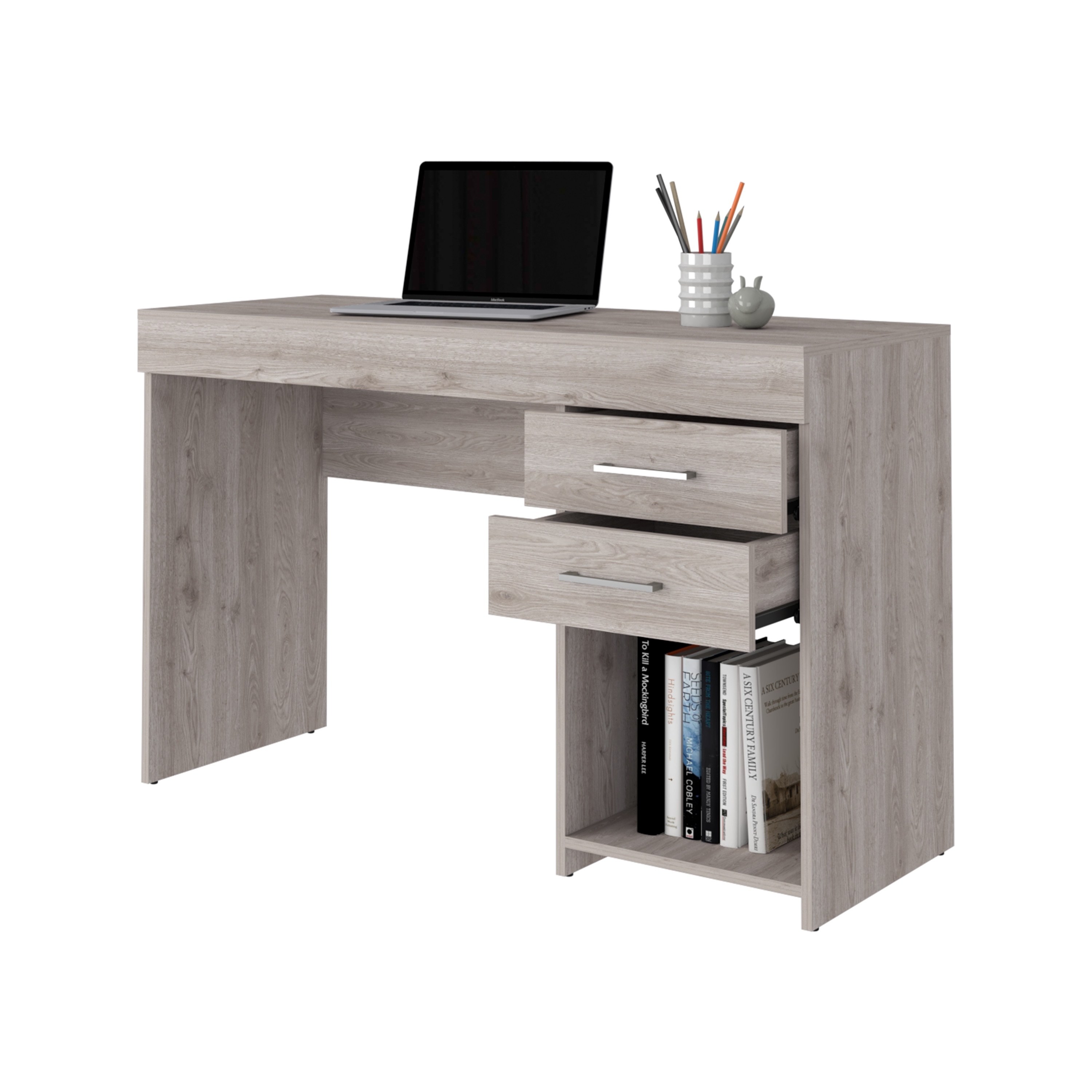 Limestone Finish Computer Desk with Two Drawers and Open Shelf