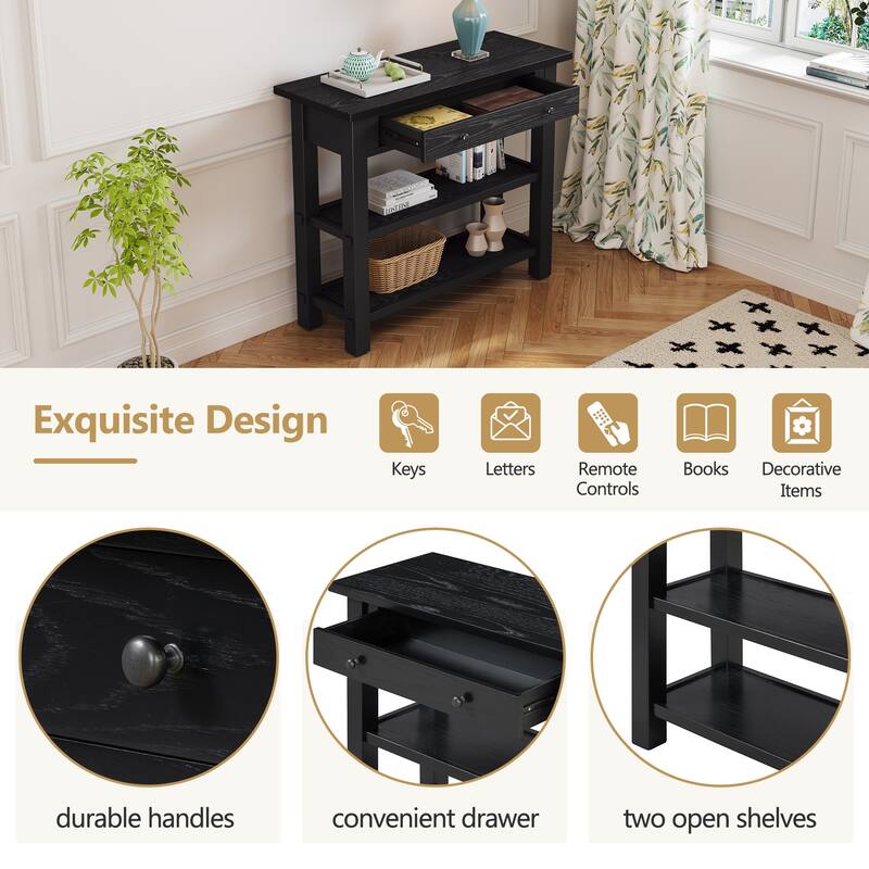 Console Table with Drawer and Two Sturdy Shelves for Entryway, Living Room