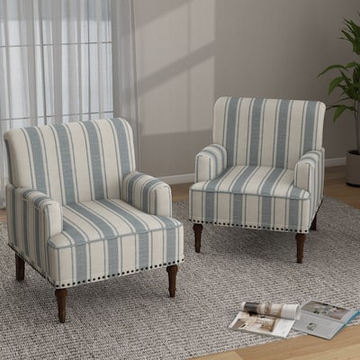 Set of 2 Upholstered Stripe Accent Chair Modern Armchair