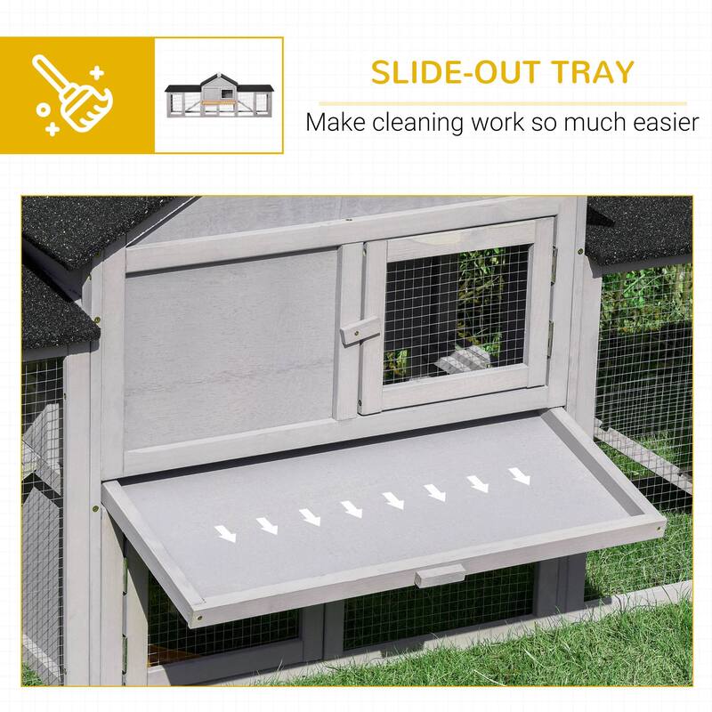 PawHut 83" Wooden Rabbit Hutch Large Bunny Hutch House with Double Run, Removable Tray and Waterproof Roof for Outdoor