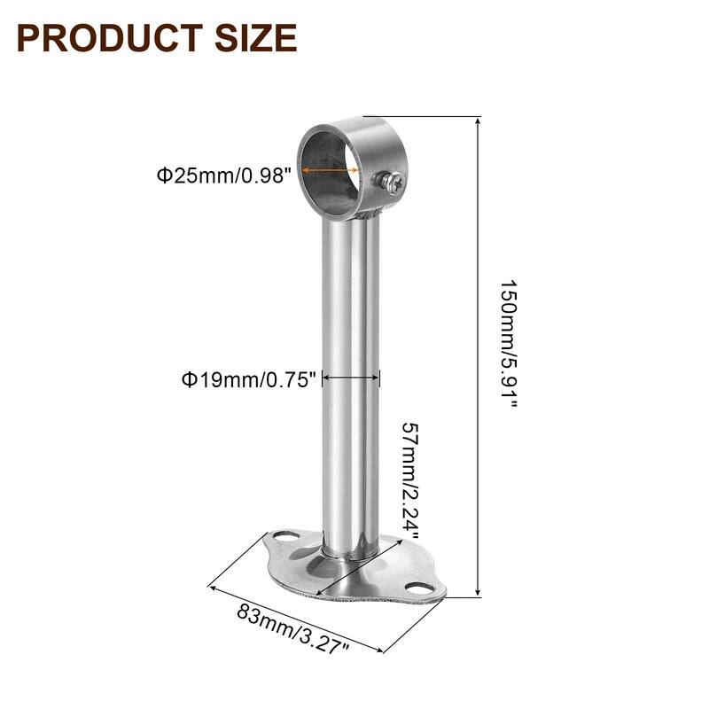 3 Set Ceiling Mount Curtain Rod Bracket - Silver - Fit 0.98" - 5.91"L