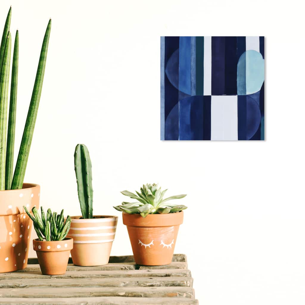 Wynwood Studio Abstract Blue Stripes Blue and Dark Blue Mid-Century Modern Wall Art Canvas Print