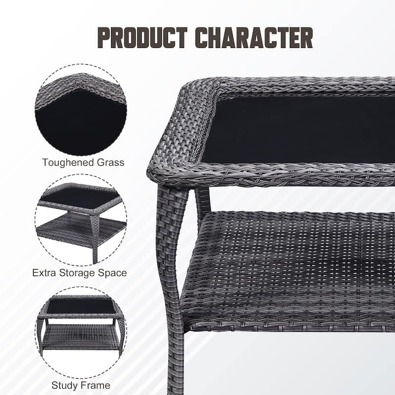 Stylish Outdoor Wicker Coffee Table with Glass Top