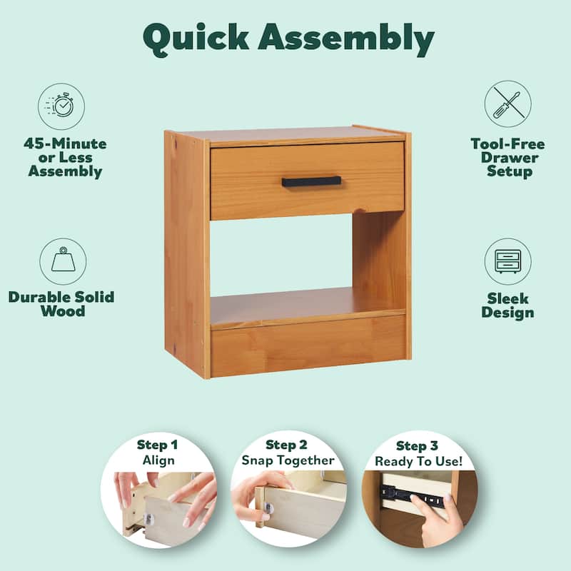 Walker Edison Modern Easy Assembly 1-Drawer Solid Wood Nightstand