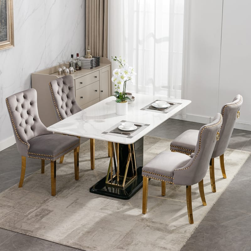 GDF Studio-Nikki Modern Wood Velvet Upholstered Dining Chair with Golden Stainless Steel Legs