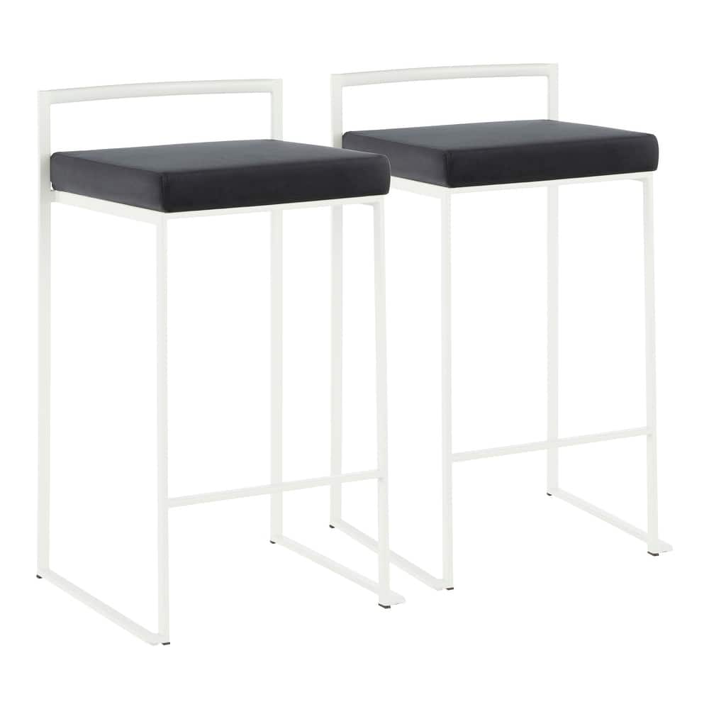 Lumisource Counter Stool in White with Grey Faux Leather - Set of 2 - 16"Lx17.5"Wx31"H